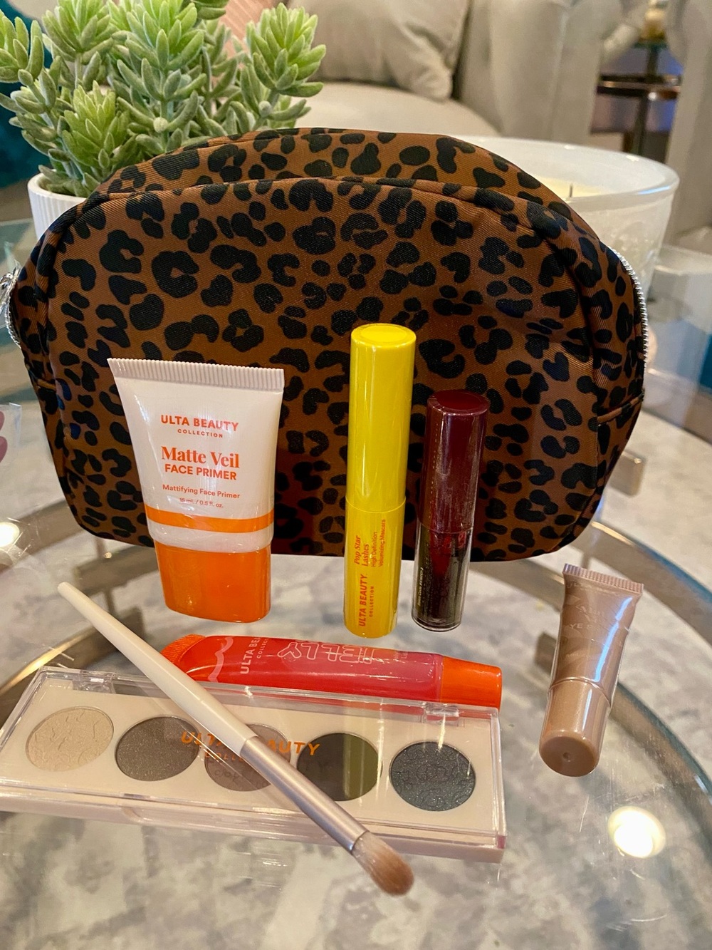 Ulta Beauty Leopard Print makeup bag and cosmetics set NWT